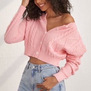 Pink Cable Knit Cropped Sweater